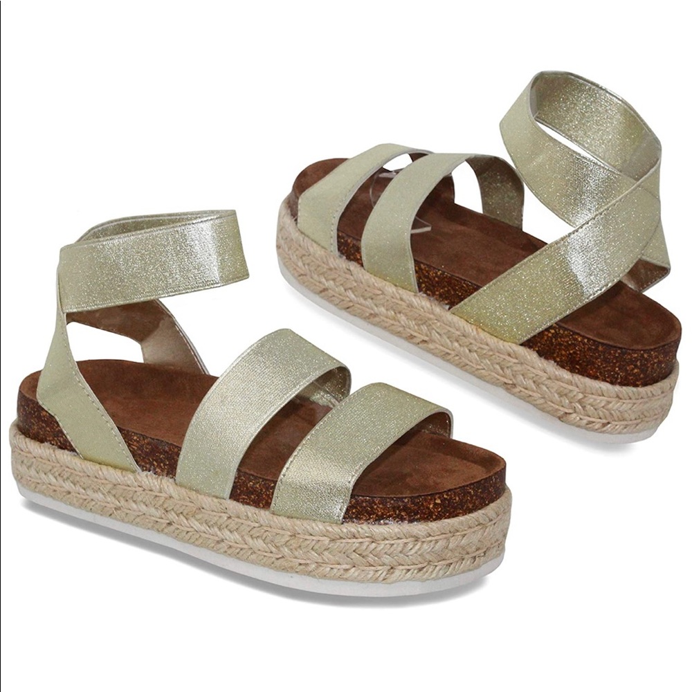 ☀️ Chunky Gold Espadrille Sandals with Ankle Strap